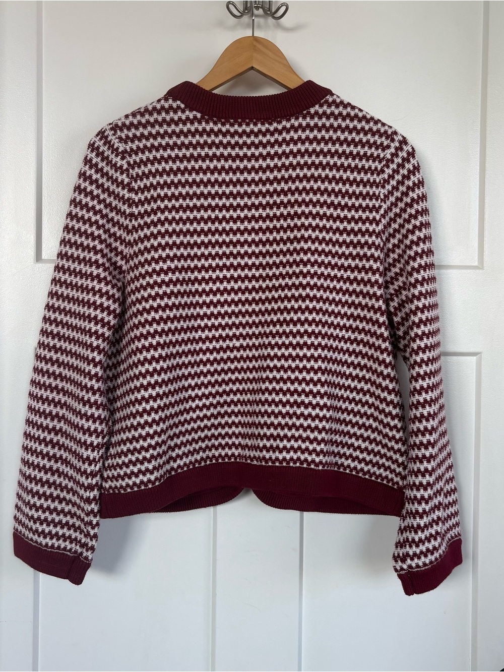 Free Assembly Woven Houndstooth Burgundy & White Cardigan Sweater S: Large - Picture 9 of 16